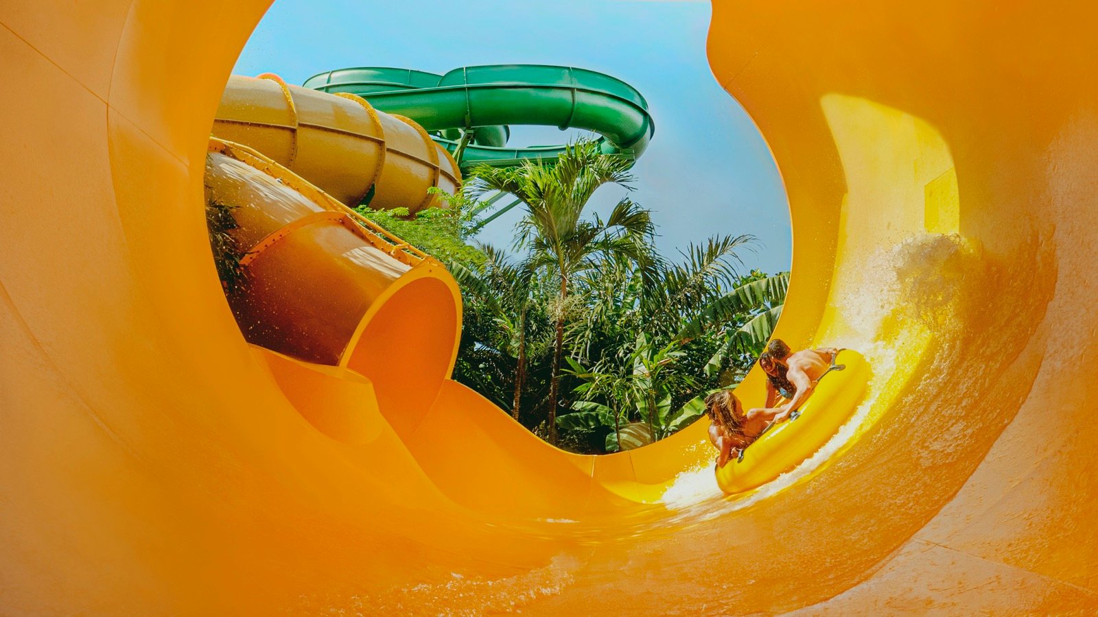 Family enjoying slides at Waterbom Bali