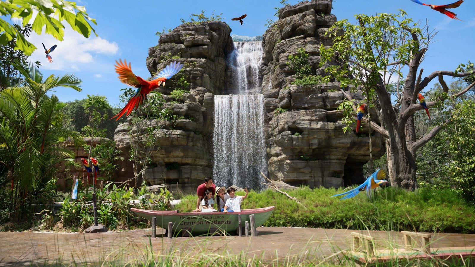 Bird Paradise entrance with colorful aviaries