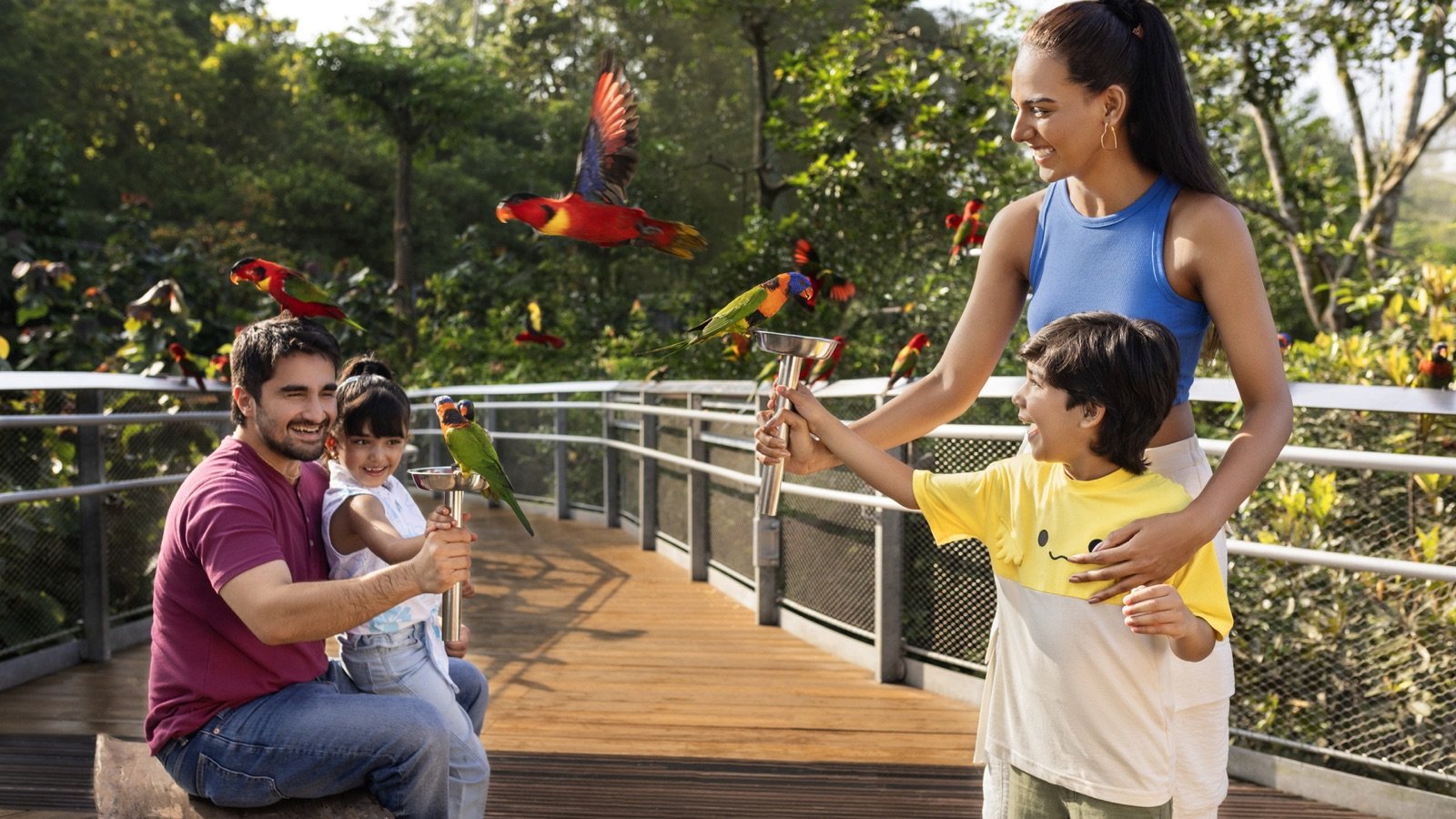 Scarlet Macaws flying in Crimson Wetlands