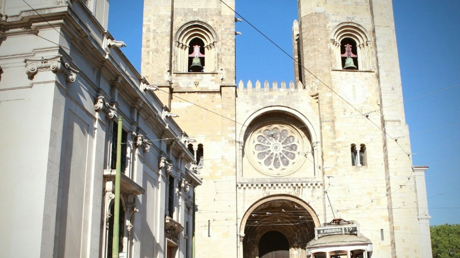 Exterior of Lisbon Cathedral with stained-glass windows