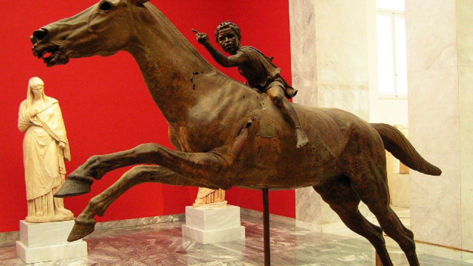 Ancient Greek sculptures in the museum galleries