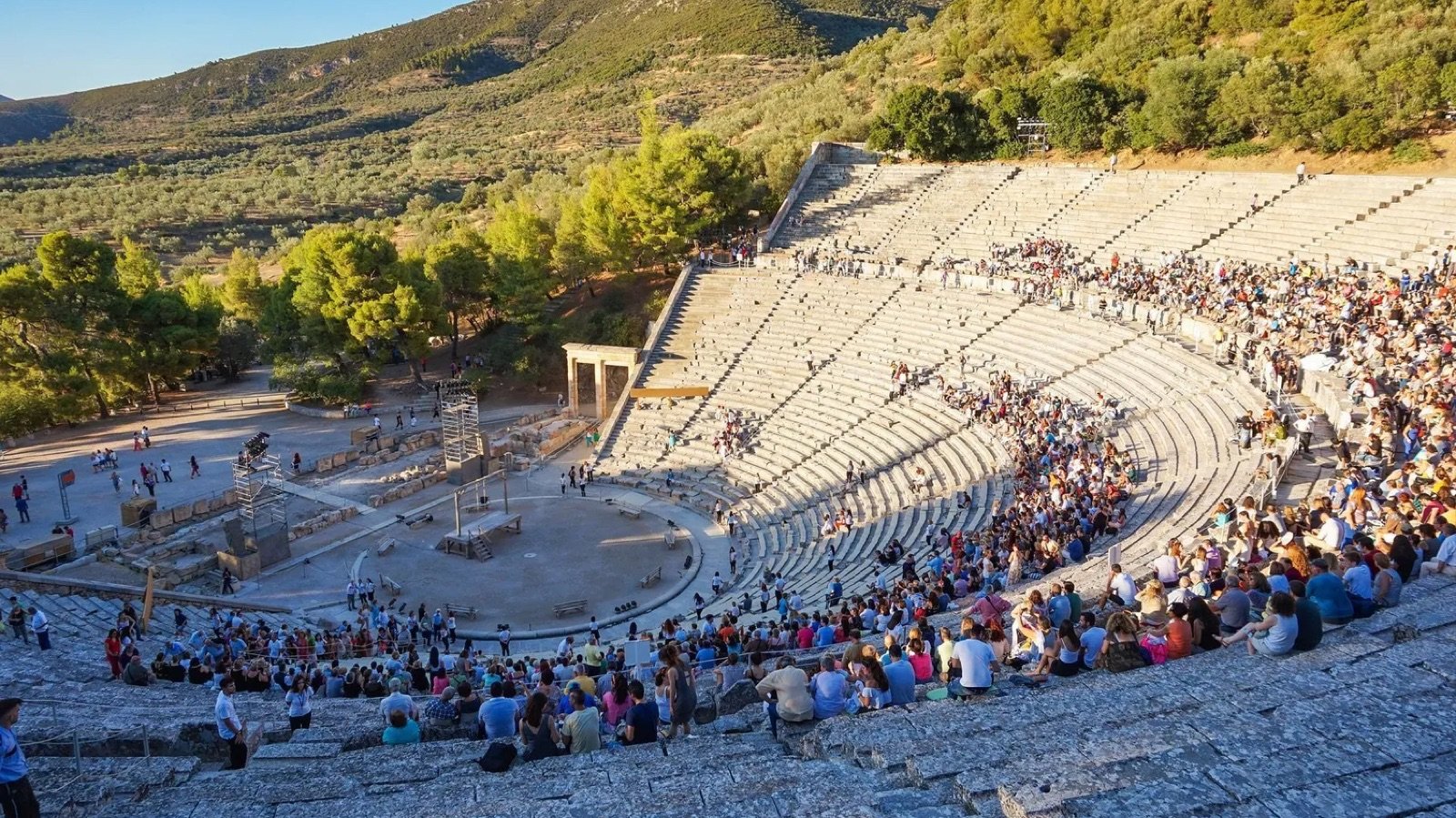 Visitors exploring the ancient site of Epidaurus