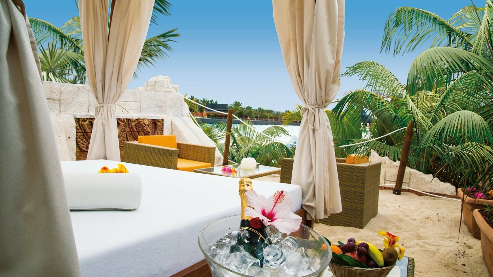 Siam Beach area with sandy shores at Siam Park