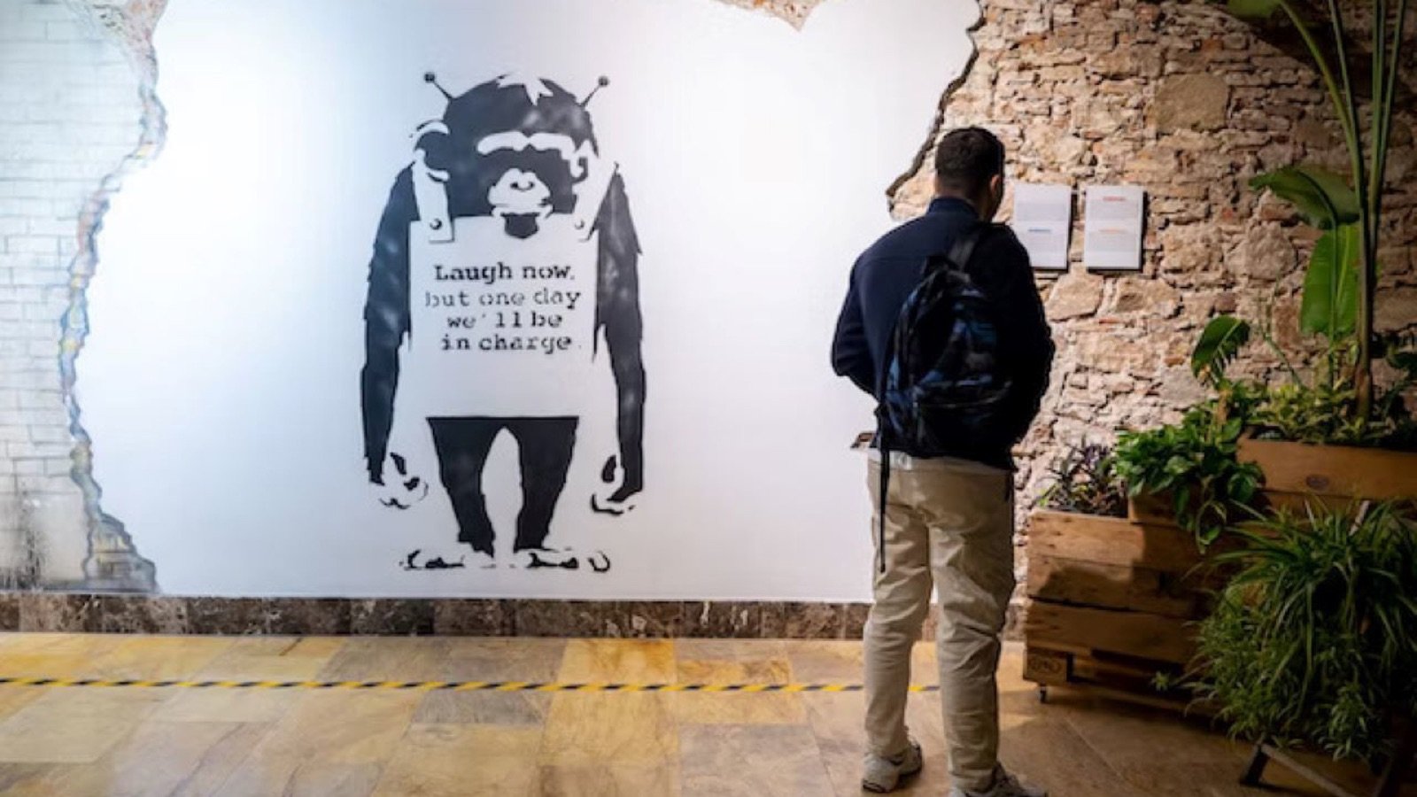 Close-up of a Banksy piece in the museum