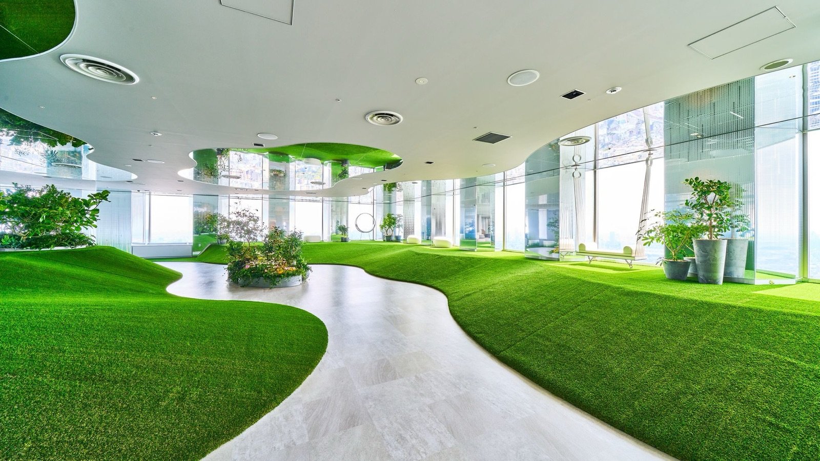 Indoor park with seasonal plants