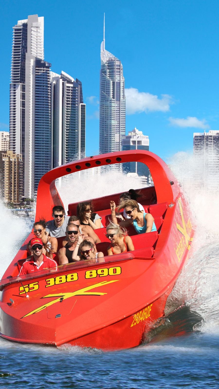 Passengers wearing life jackets onboard the 650HP jet boat