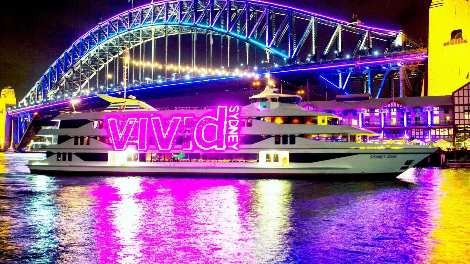 Sydney Harbour Bridge illuminated at night
