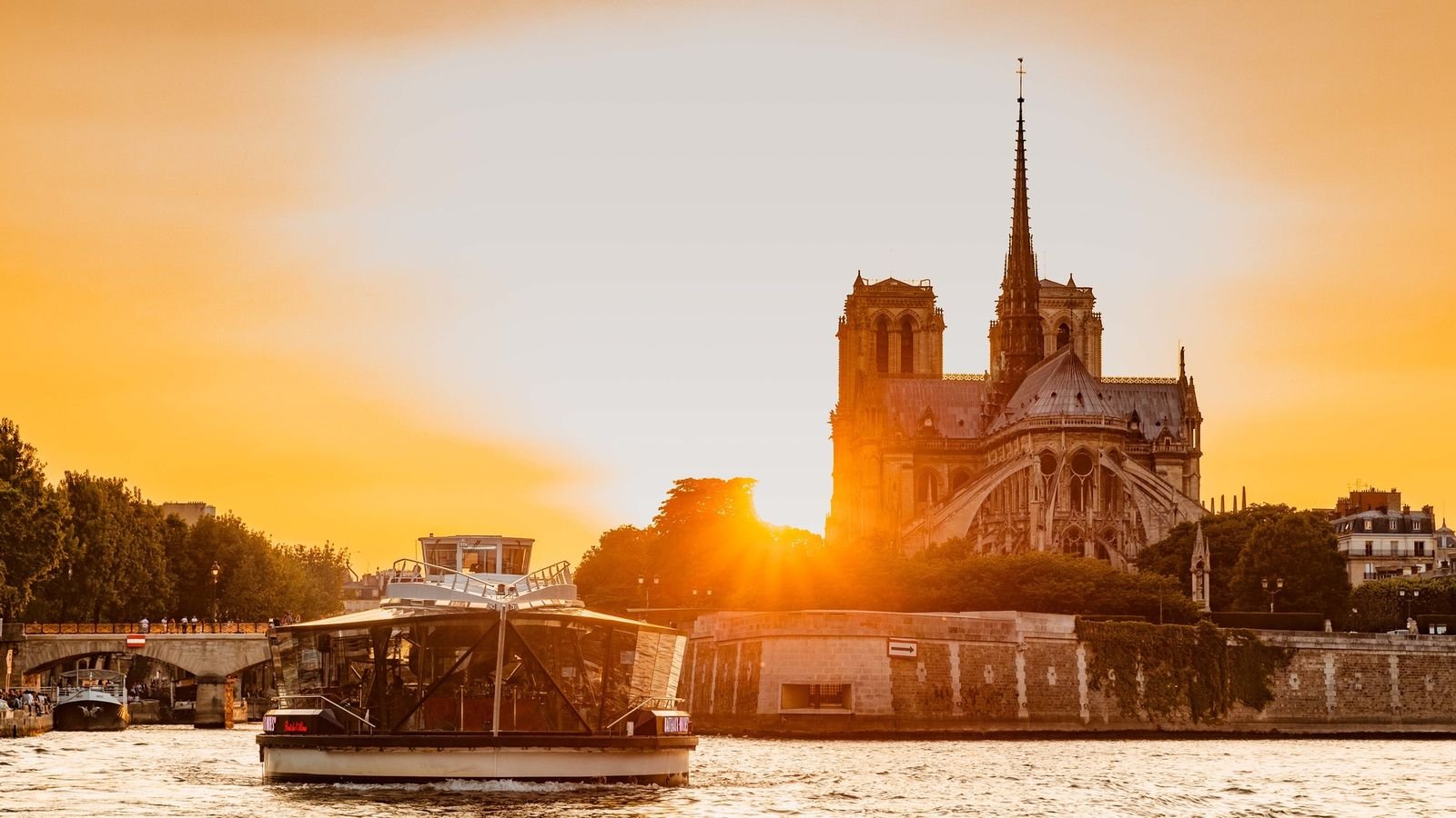Notre-Dame Cathedral seen from the water during a Paris river cruise
