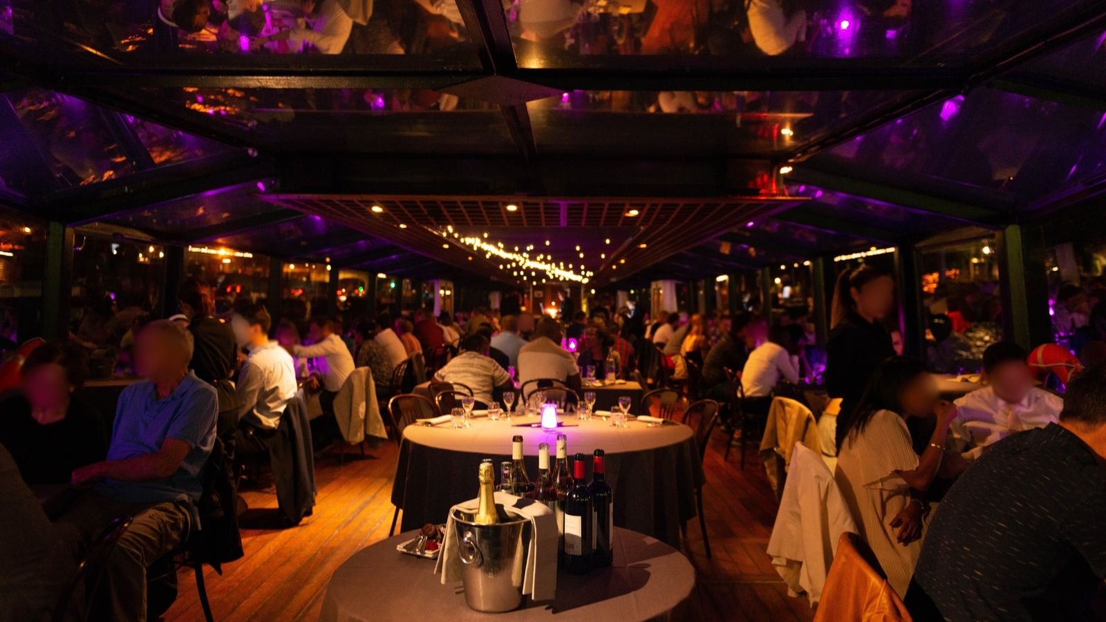 Reserved private dinner table setting on the Seine cruise boat