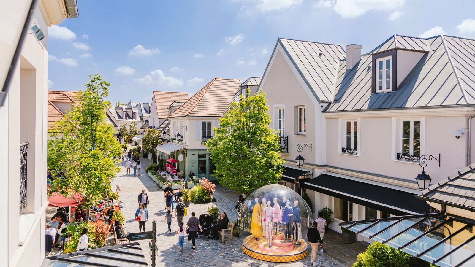 Paved pedestrian streets and designer boutiques at La Vallee Village