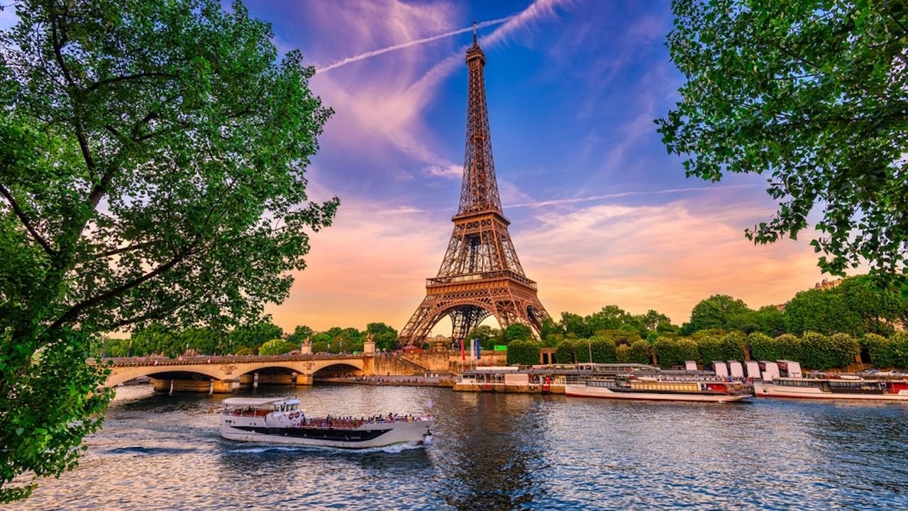View of Notre-Dame Cathedral from a Seine River sightseeing boat