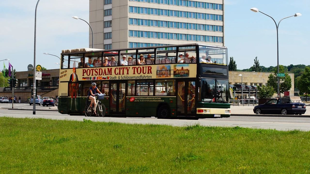 Open-top tour bus stop near Cecilienhof in Potsdam