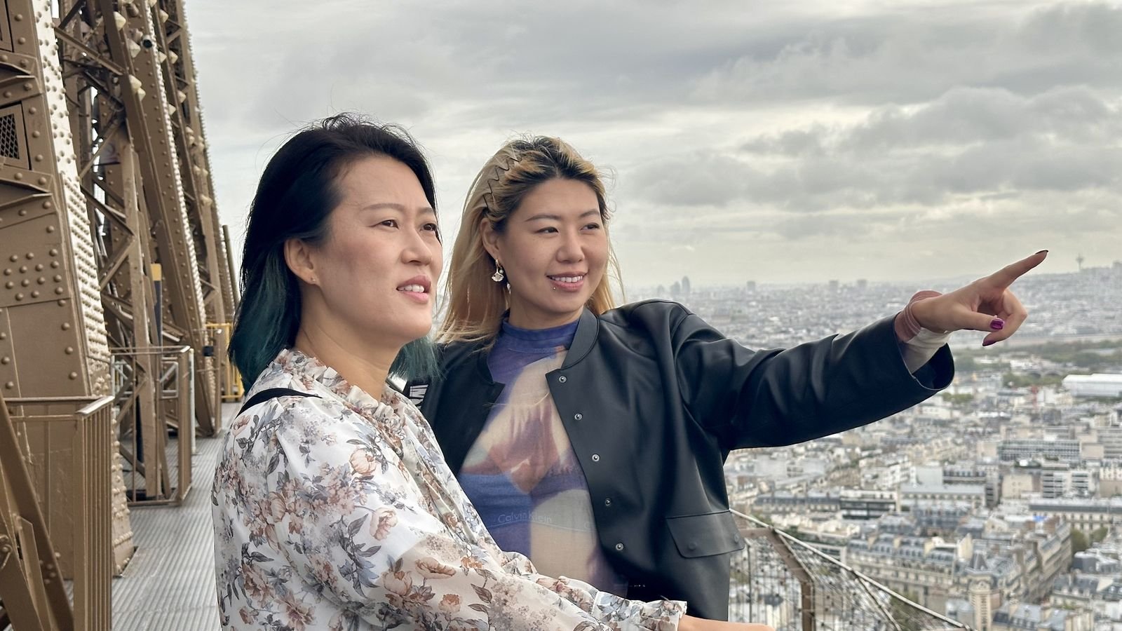 Elevator ascending to the Eiffel Tower summit