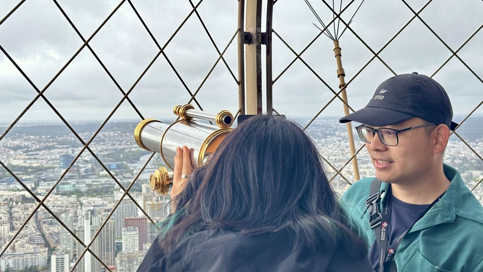 Panoramic Paris city view from the Eiffel Tower summit