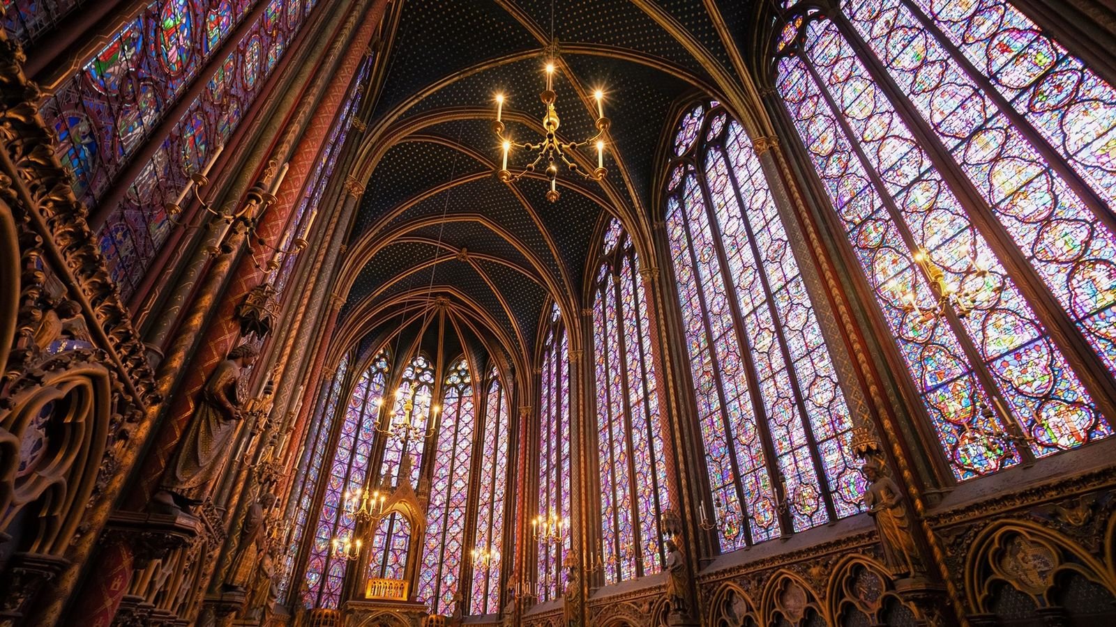 Over 1,000 biblical stained glass windows inside Sainte-Chapelle