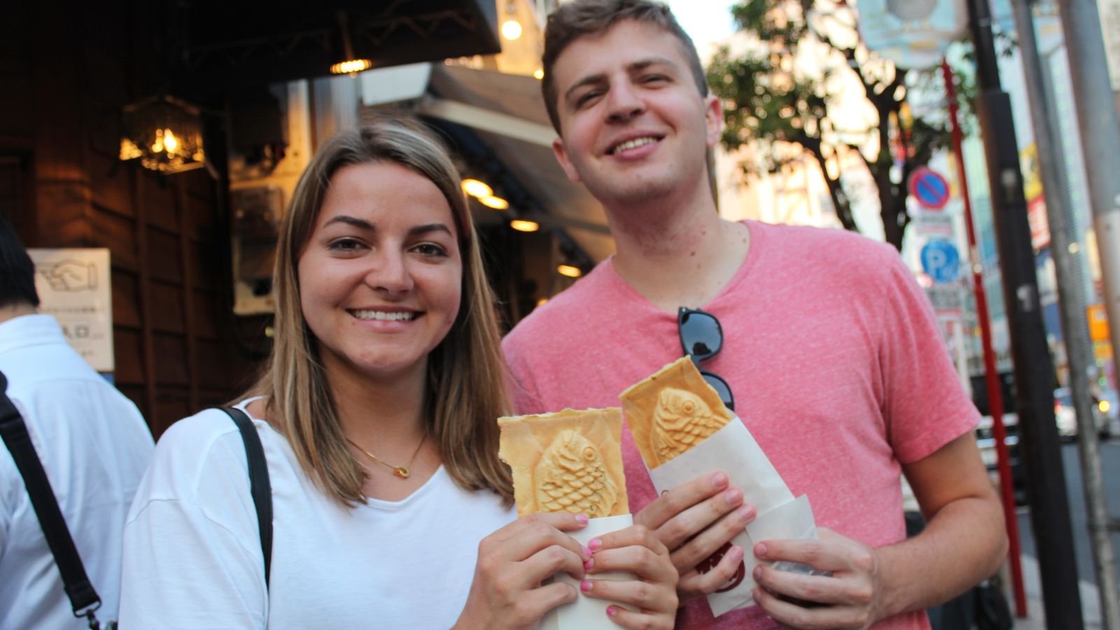Street food tasting during the Shinbashi walking tour