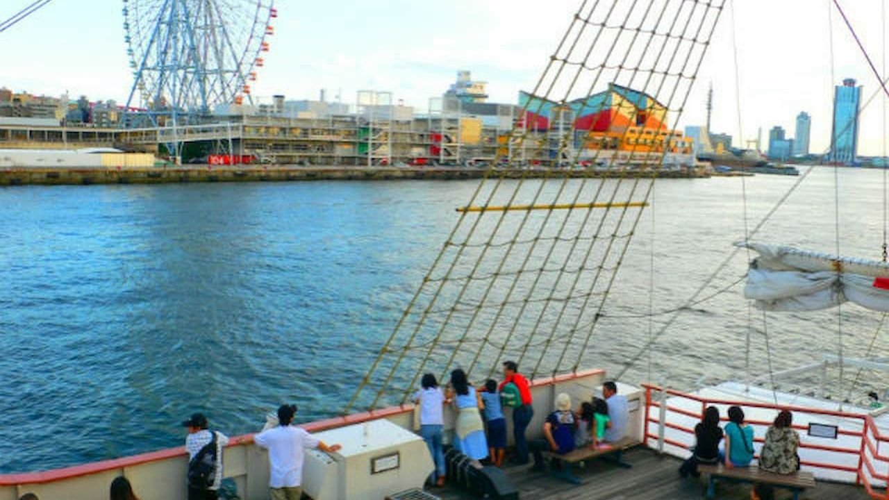 Open deck views of Osaka Bay and Tempozan Bridge