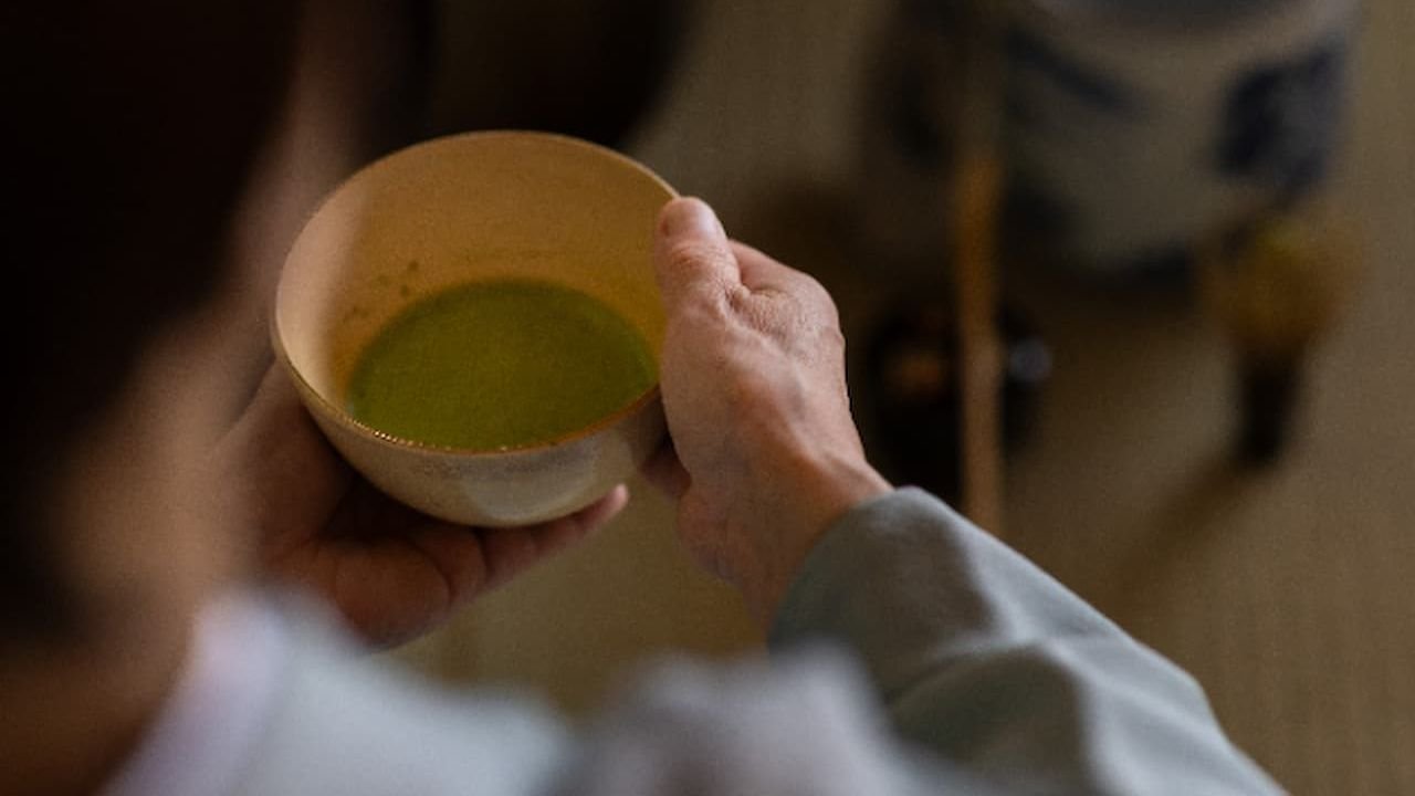 Fresh bowl of green matcha tea paired with seasonal wagashi sweets