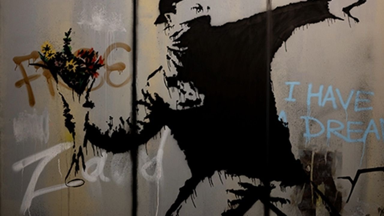 The World of Banksy exhibition entrance in Paris