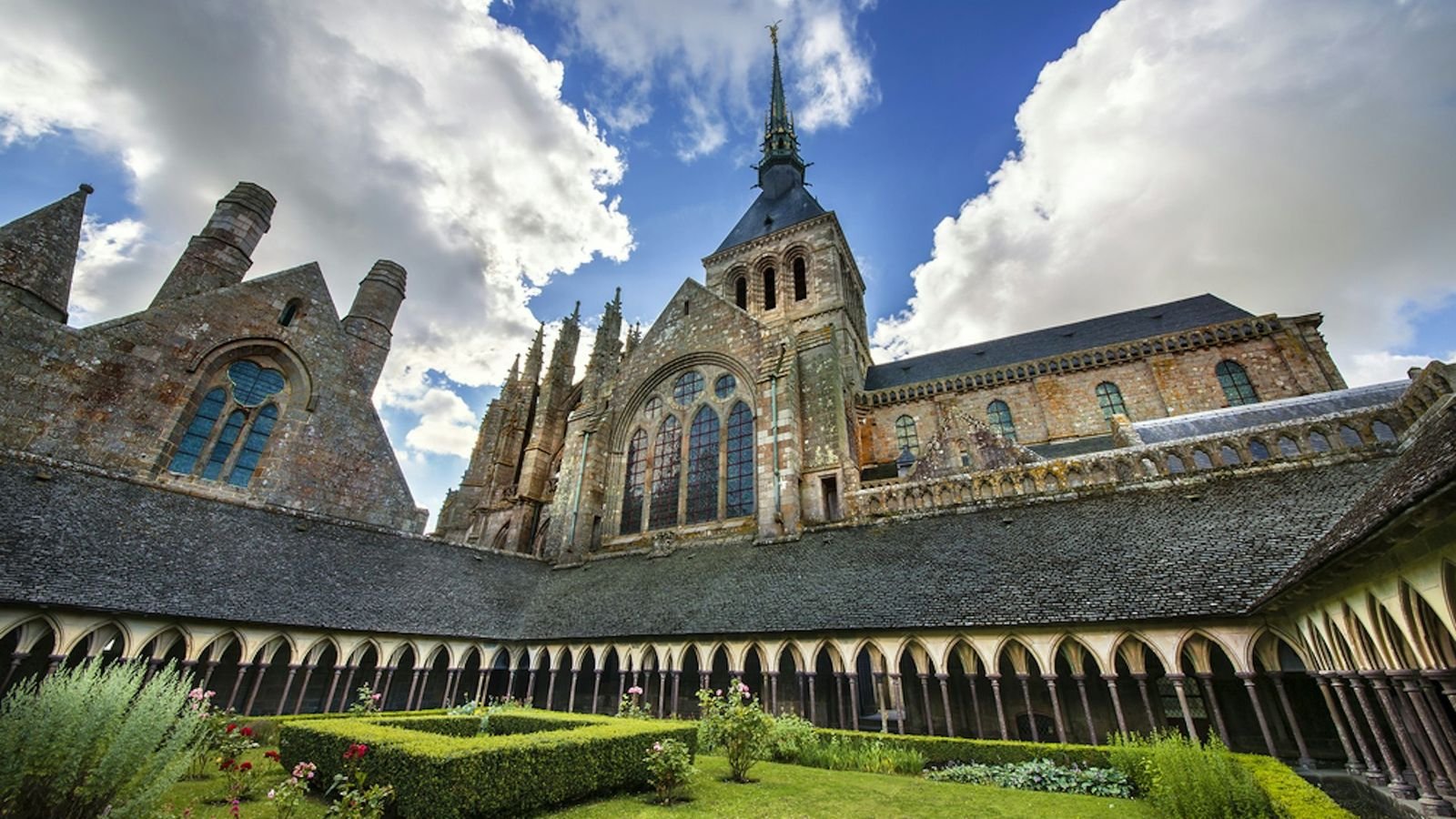 Grand halls inside Mont Saint-Michel Abbey