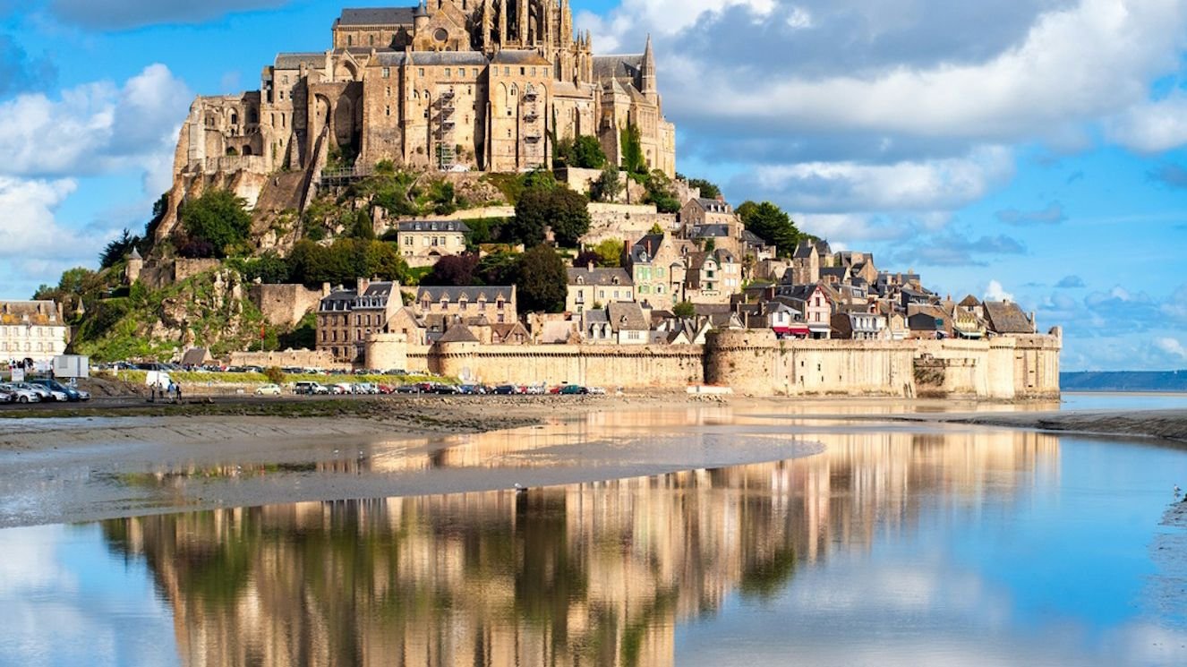 Terrace overlooking the bay from high above the sea at Mont Saint-Michel