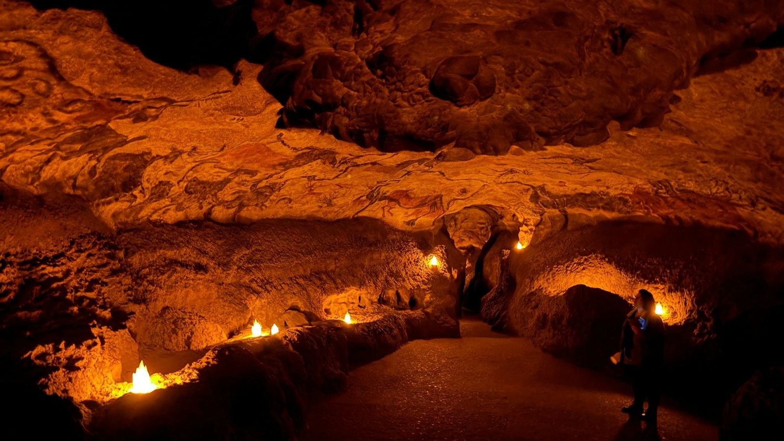 Underground chamber displaying Paleolithic rock art reproductions
