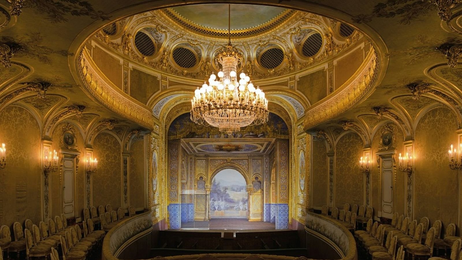 Ornate royal hall and historic furnishings inside the palace