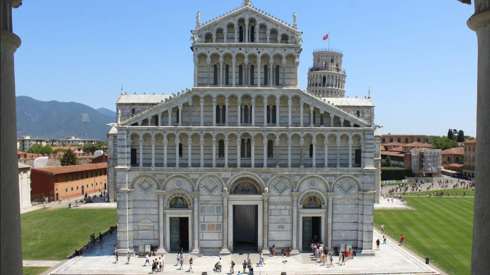 Pisa Cathedral Romanesque architecture exterior in Piazza dei Miracoli