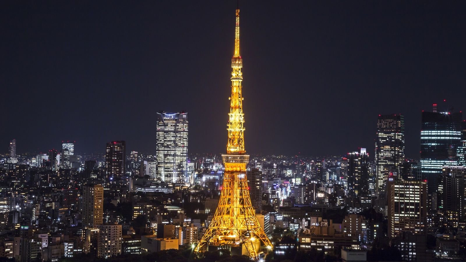Exterior view of Tokyo Tower 333-metre steel tower structure