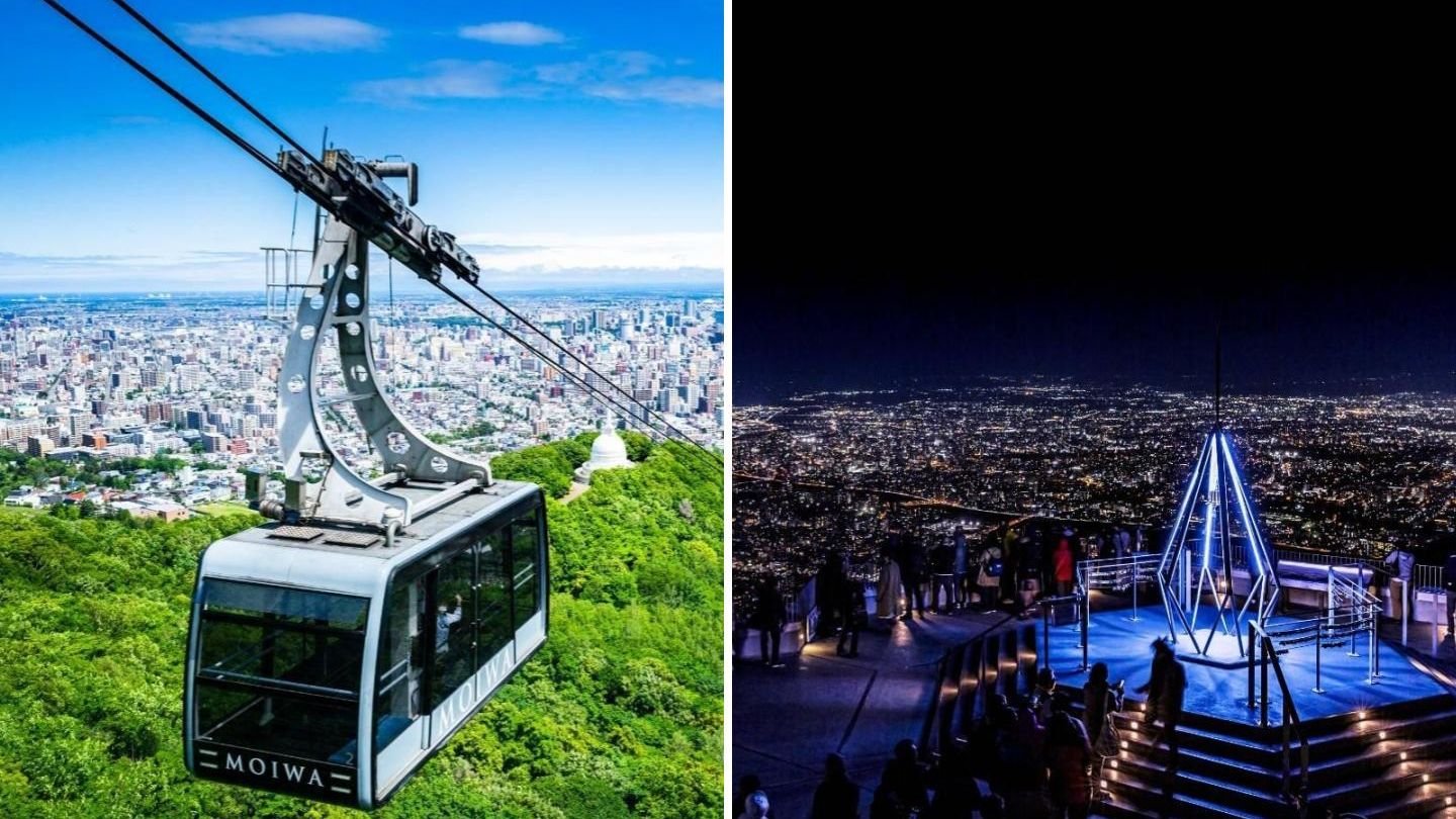 Mount Moiwa ropeway car traveling up the mountain in Sapporo