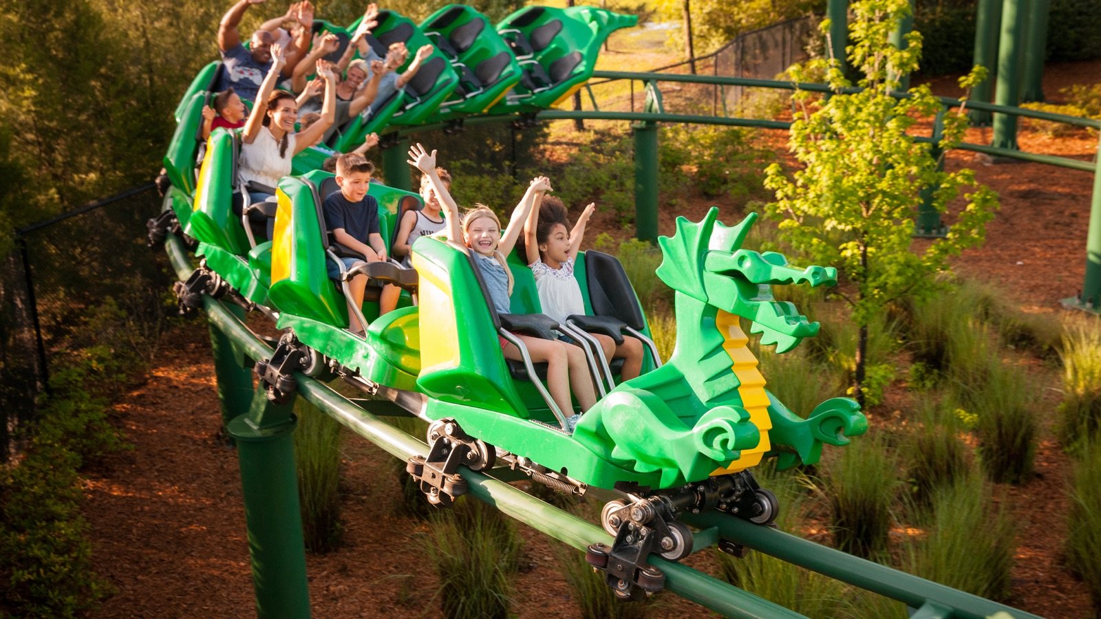 Dragon coaster ride through treetops at LEGOLAND Windsor Resort