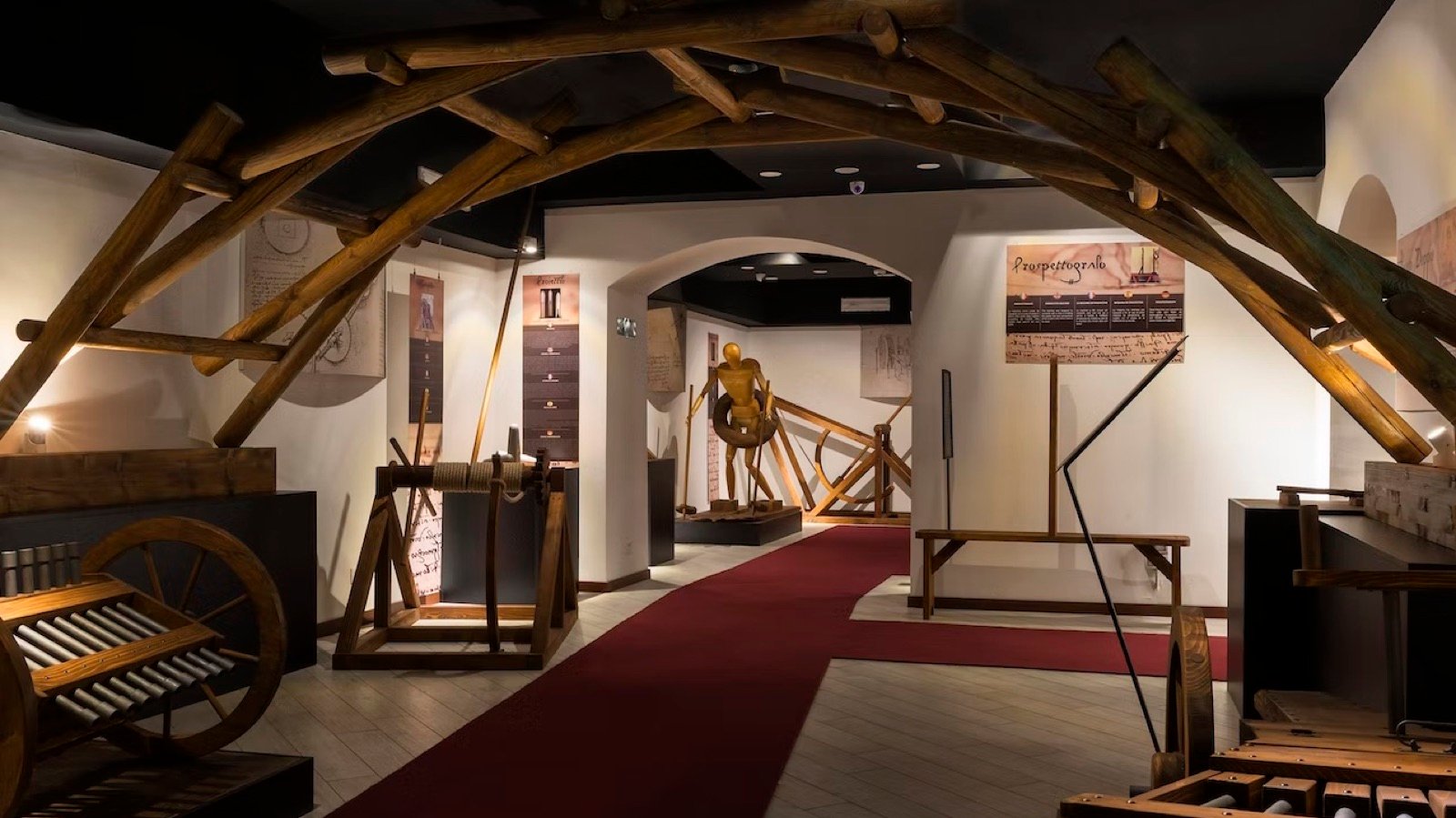 Interactive military machine model inside Leonardo da Vinci exhibition