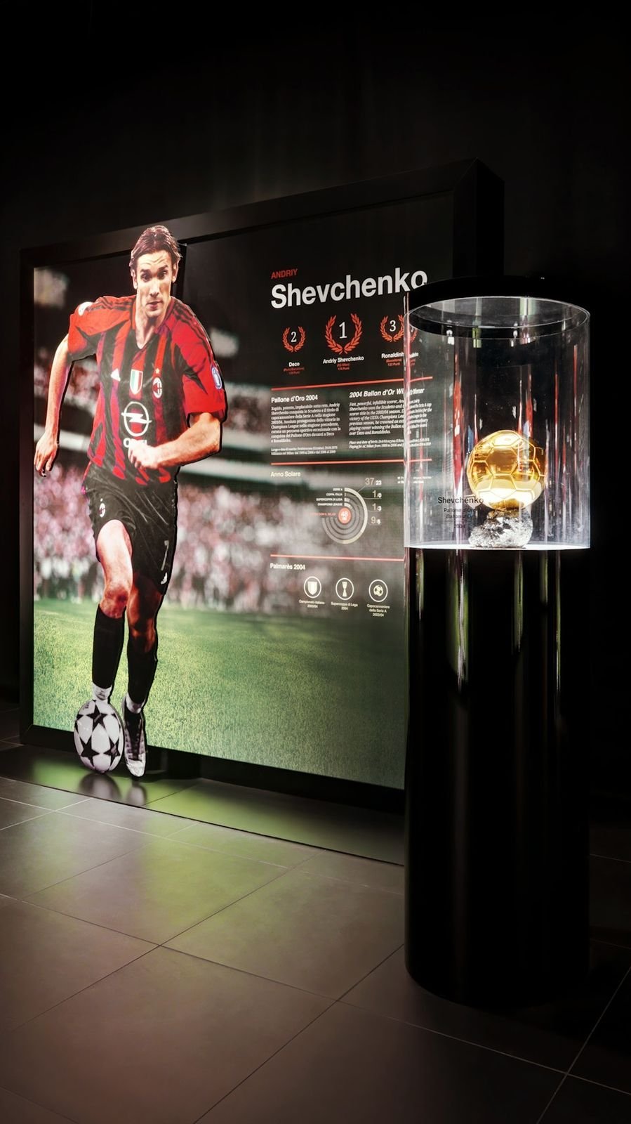 Modern displays celebrating AC Milan football history