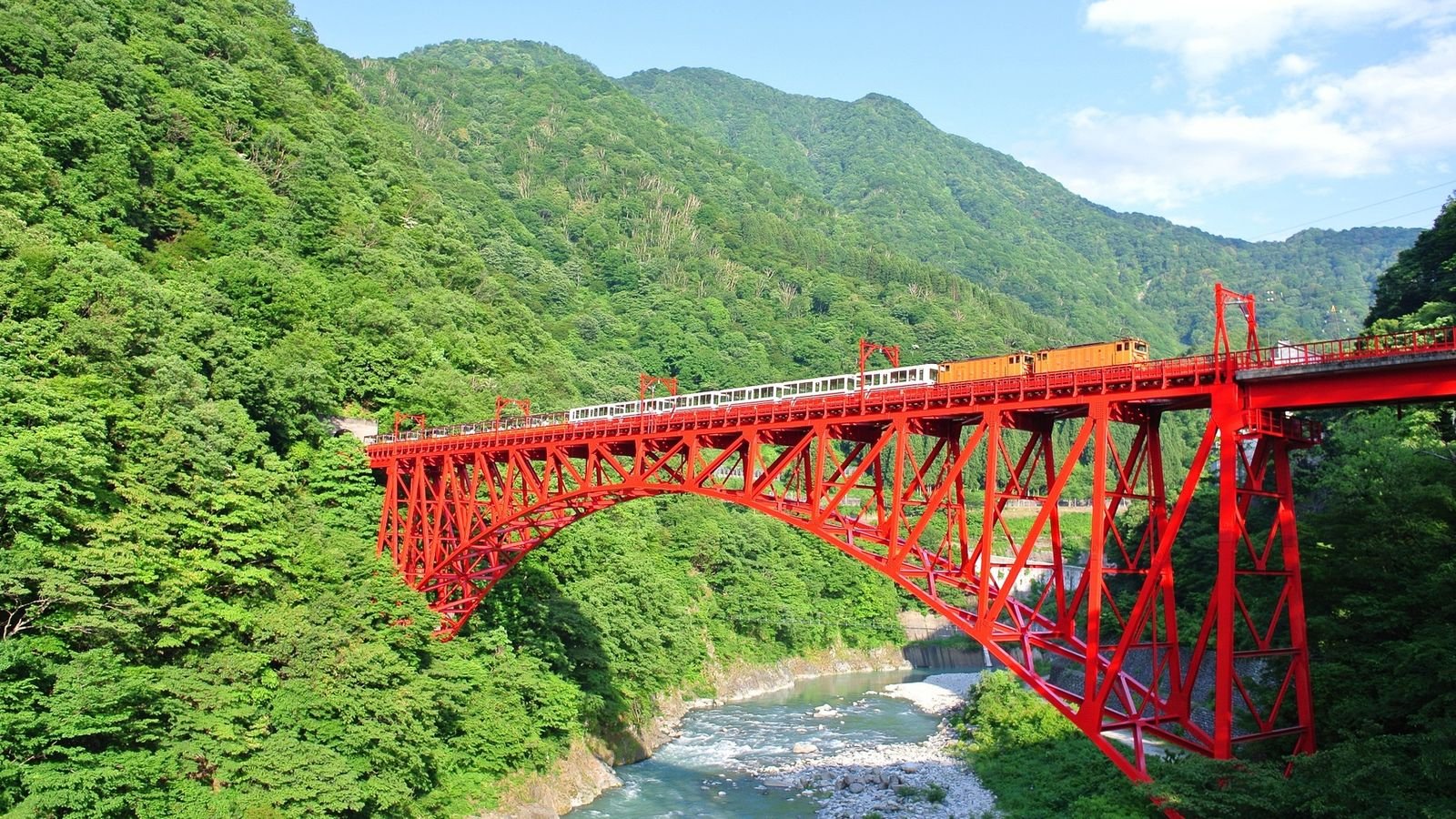 Dense forests and steep cliffs along Kurobe Gorge