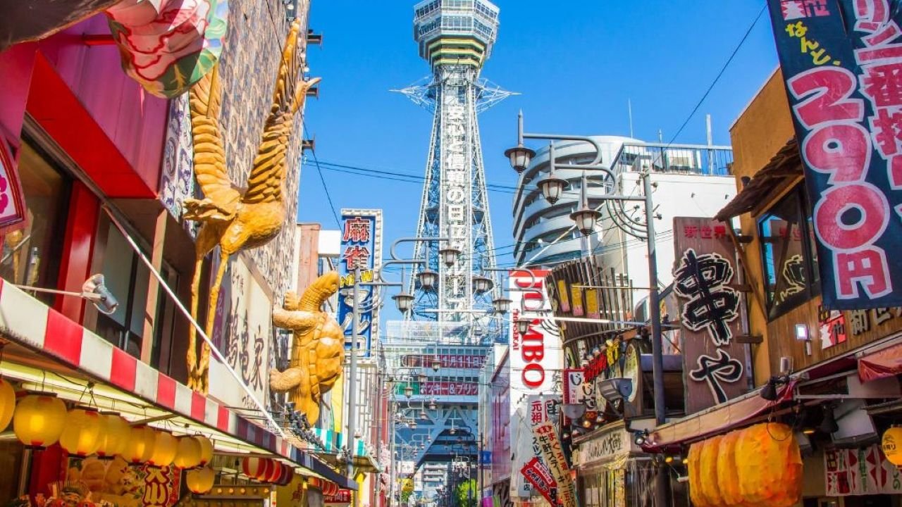 Open-top double-decker bus on an Osaka city sightseeing tour