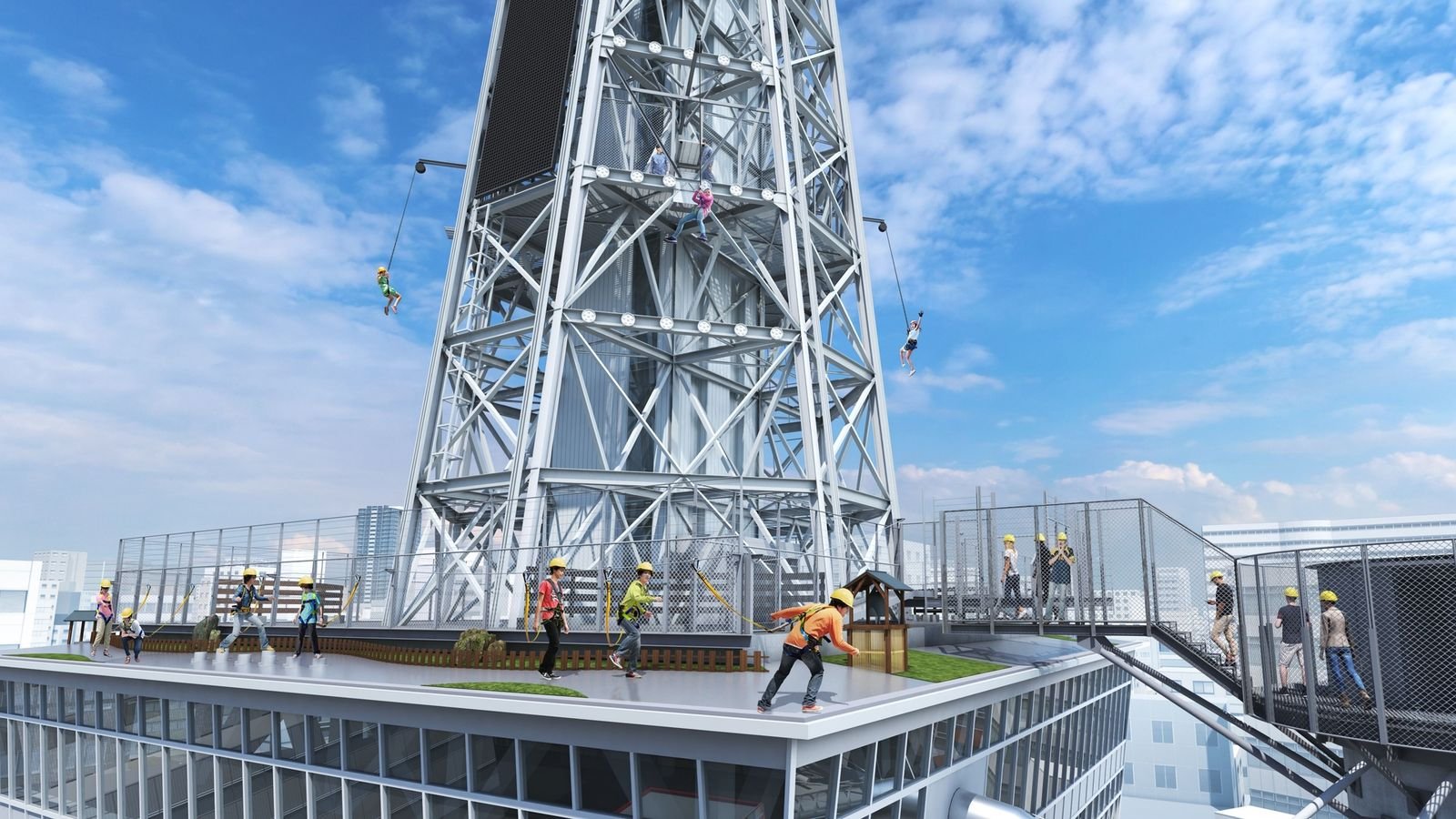 The 60-meter TOWER SLIDER tube along Tsutenkaku Tower