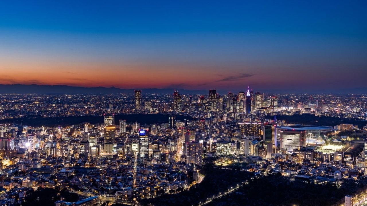 Panoramic cityscape view from Roppongi Hills Tokyo City View observation deck