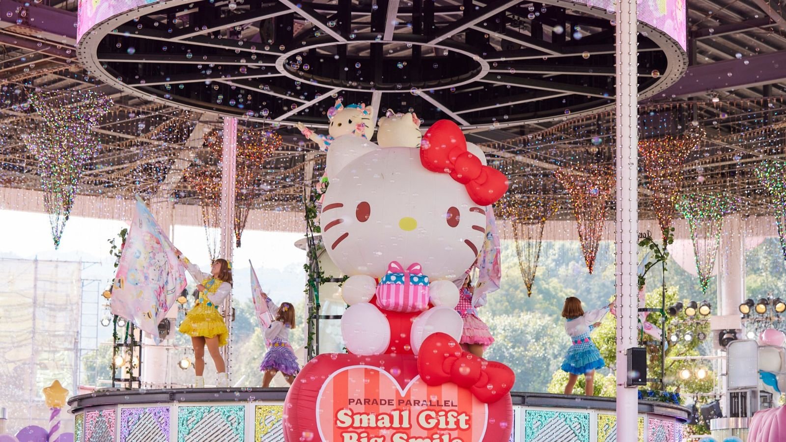 Outdoor view of themed entertainment areas at Harmonyland