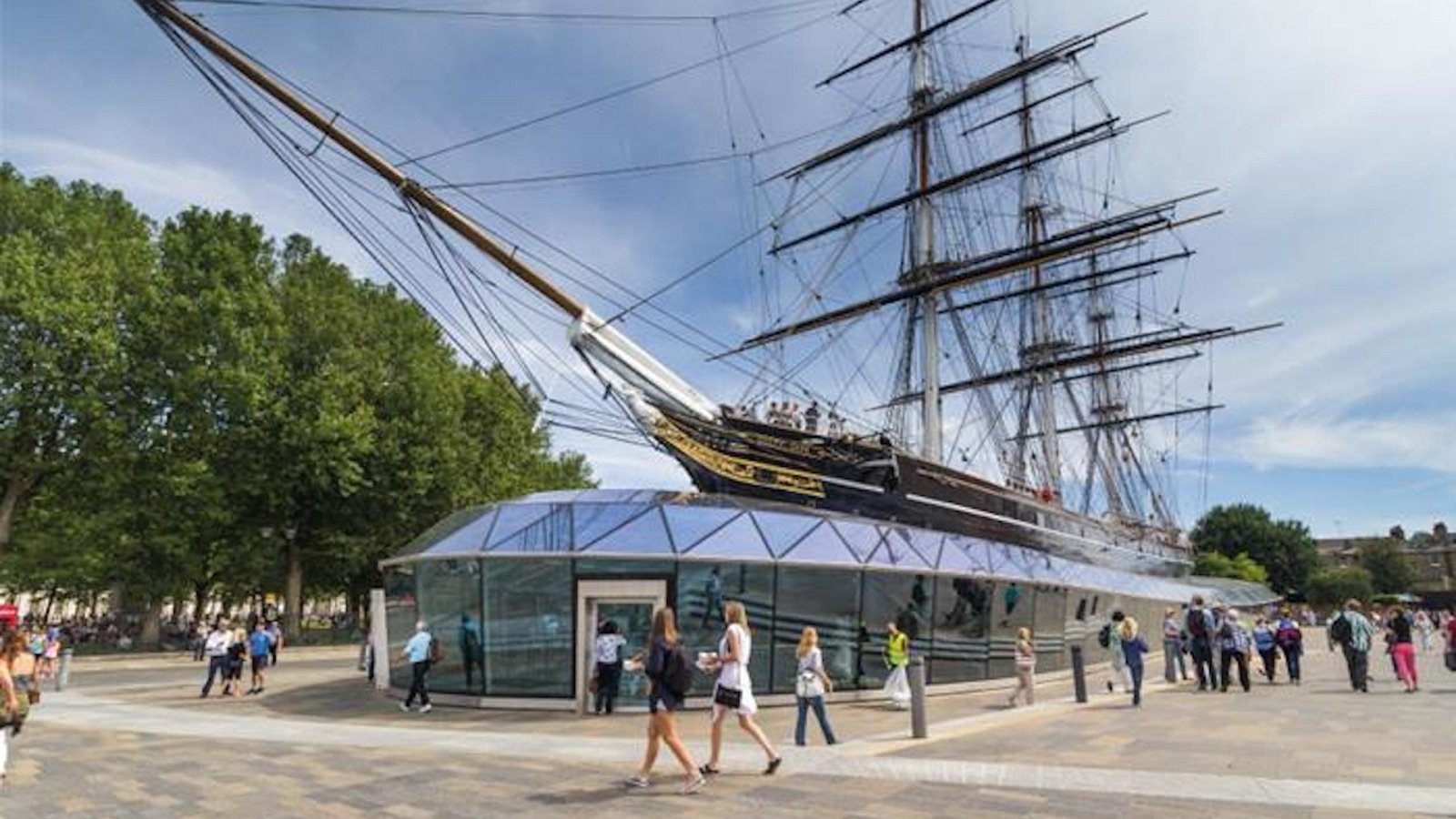 Cutty Sark historic clipper ship exterior and visitor viewing area