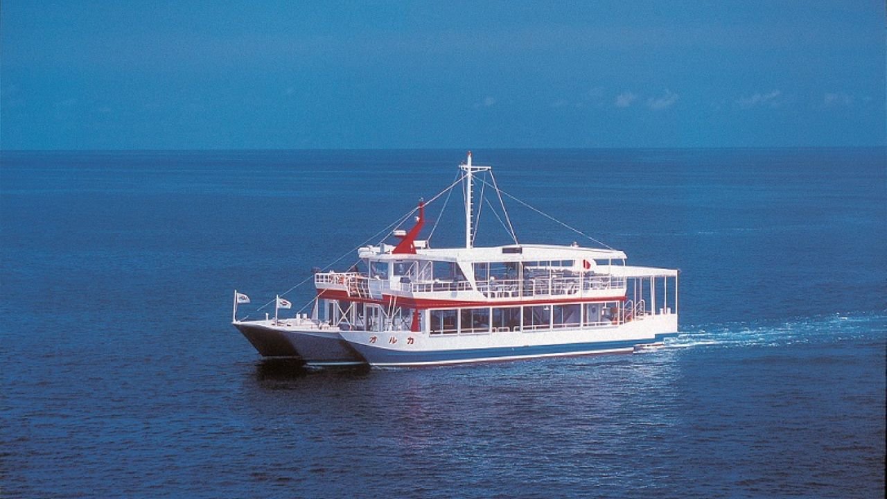 Orca semi-submersible sightseeing boat cruising in Okinawa waters