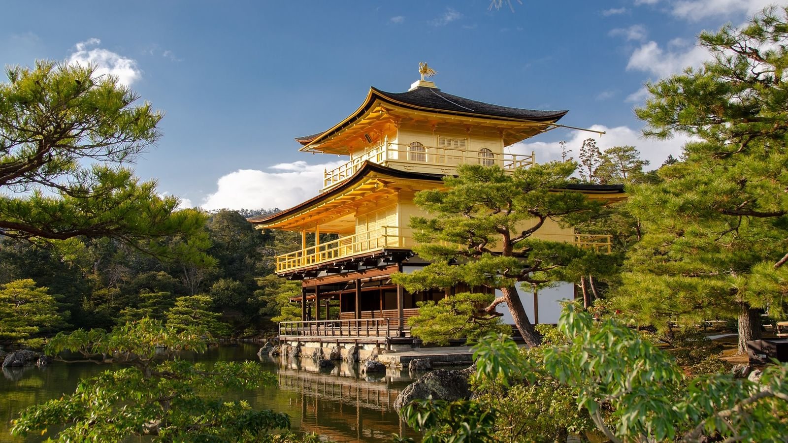 Kinkaku-ji Temple Rokuon-ji gold-foil exterior reflecting in the water