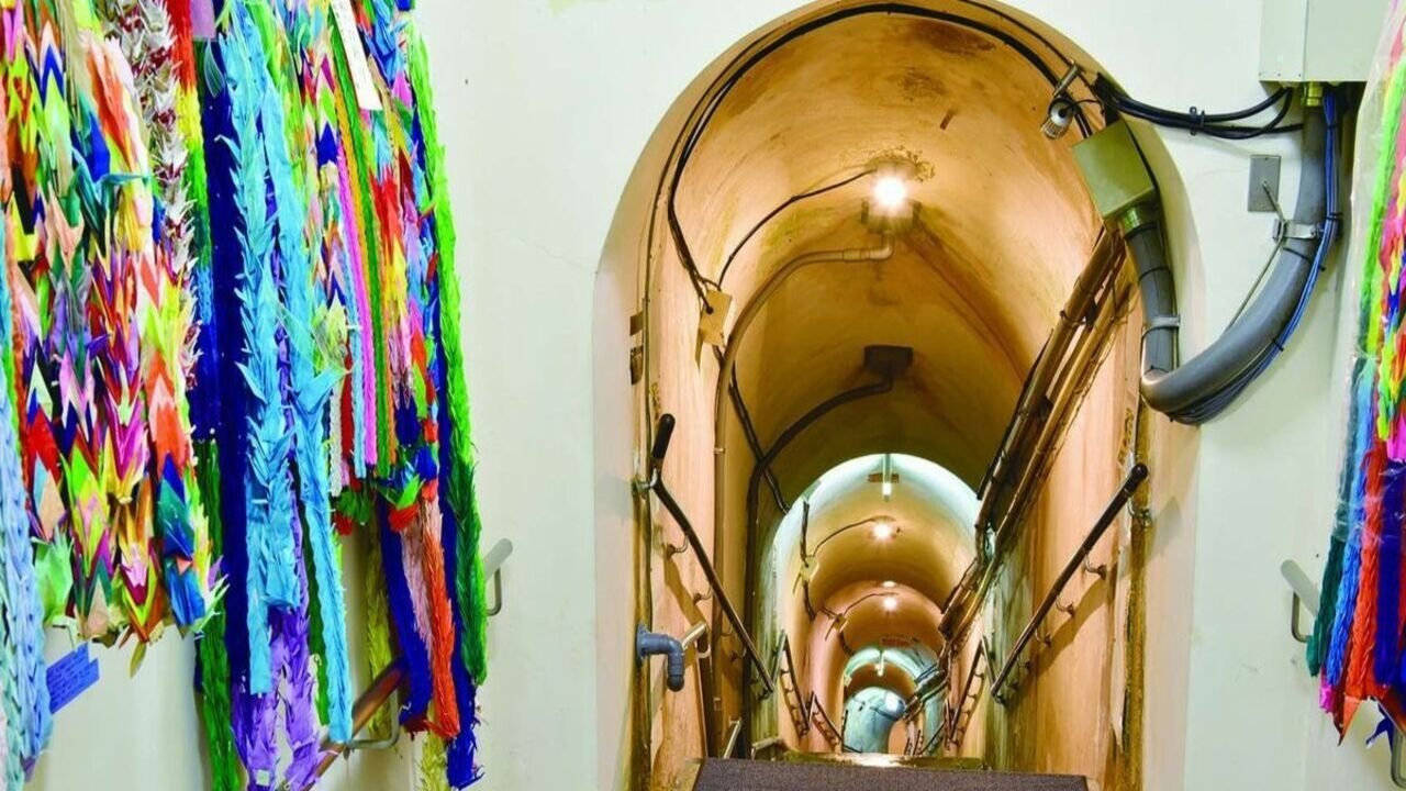 Preserved tunnel corridor inside the former Japanese naval underground headquarters