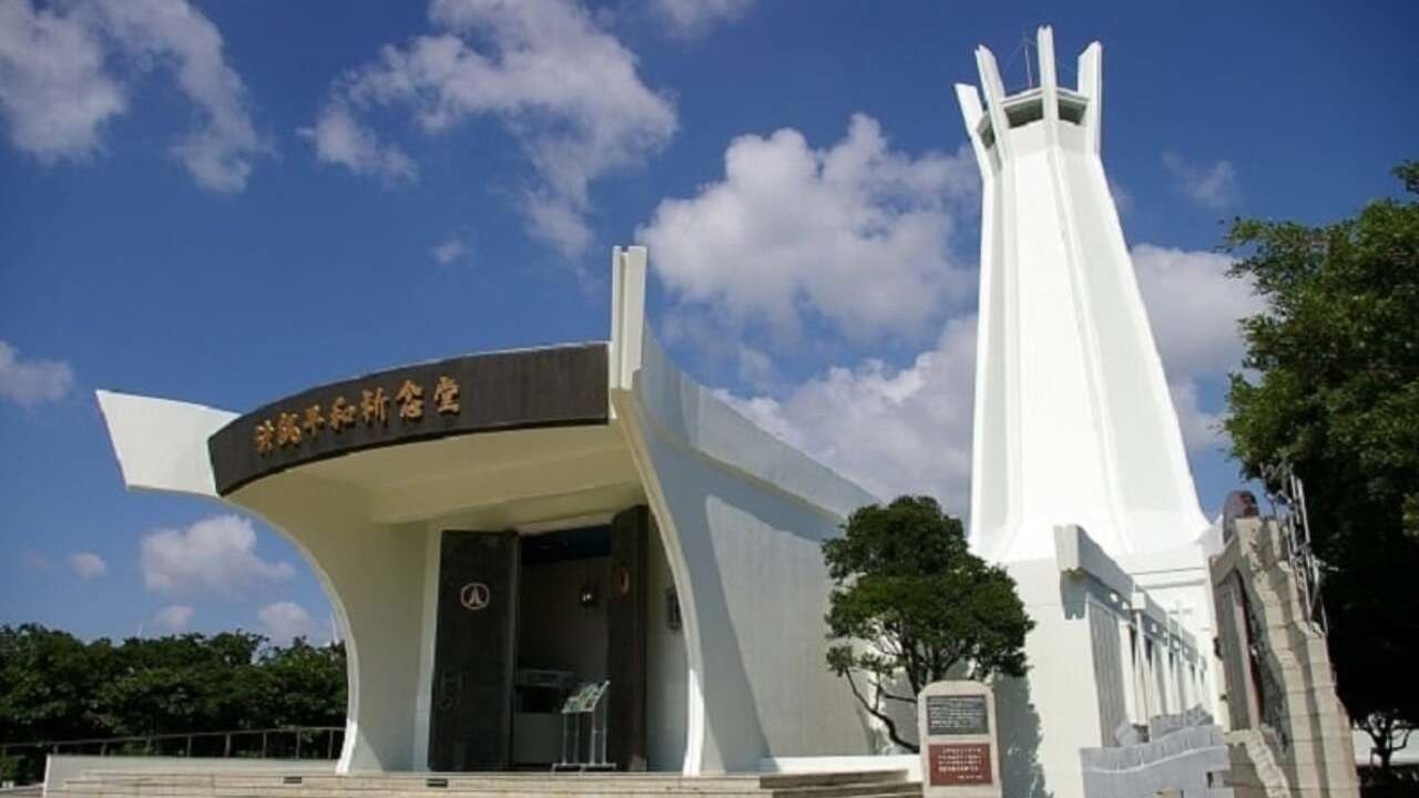 The 12-meter-high statue of prayer for peace inside The Okinawa Peace Hall
