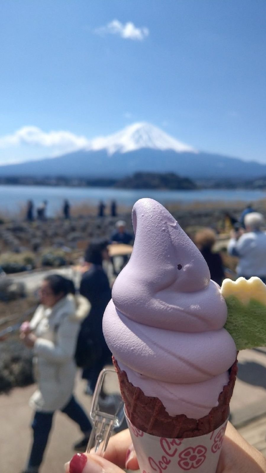 Shoppers at Gotemba Premium Outlets with Mount Fuji in the background