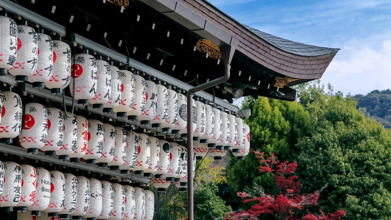Historic streets of Kiyomizudera area with visitors wearing kimonos