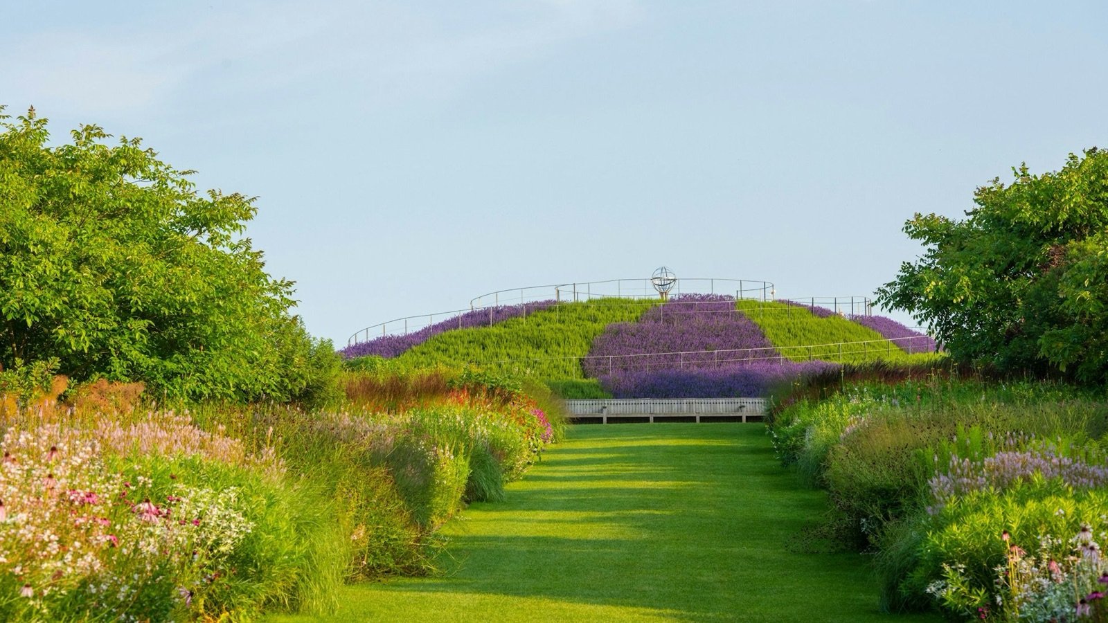 Seasonal flower displays along the walking path at RHS Wisley