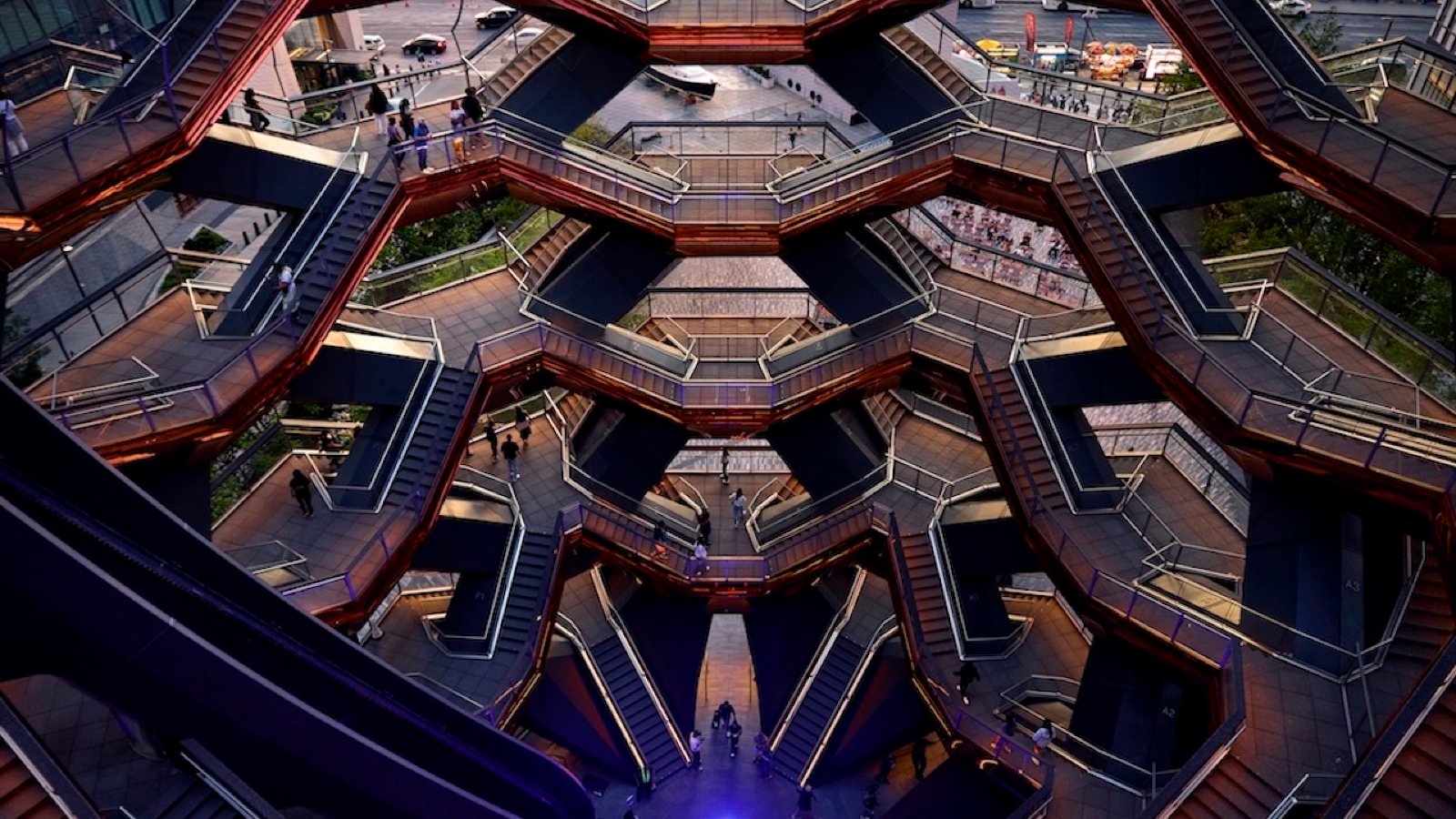 Interconnected staircases and platforms inside Vessel