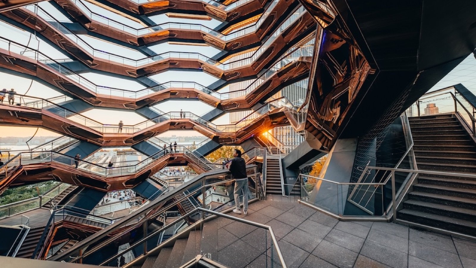 Visitors walking along the levels of Vessel in New York City