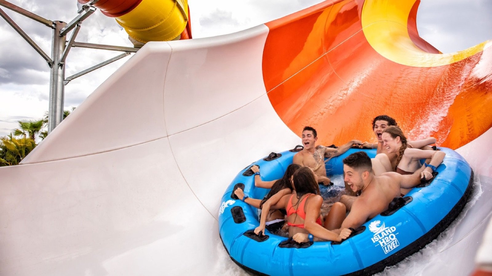 Park guests enjoying inner tubes at Island H2O Water Park