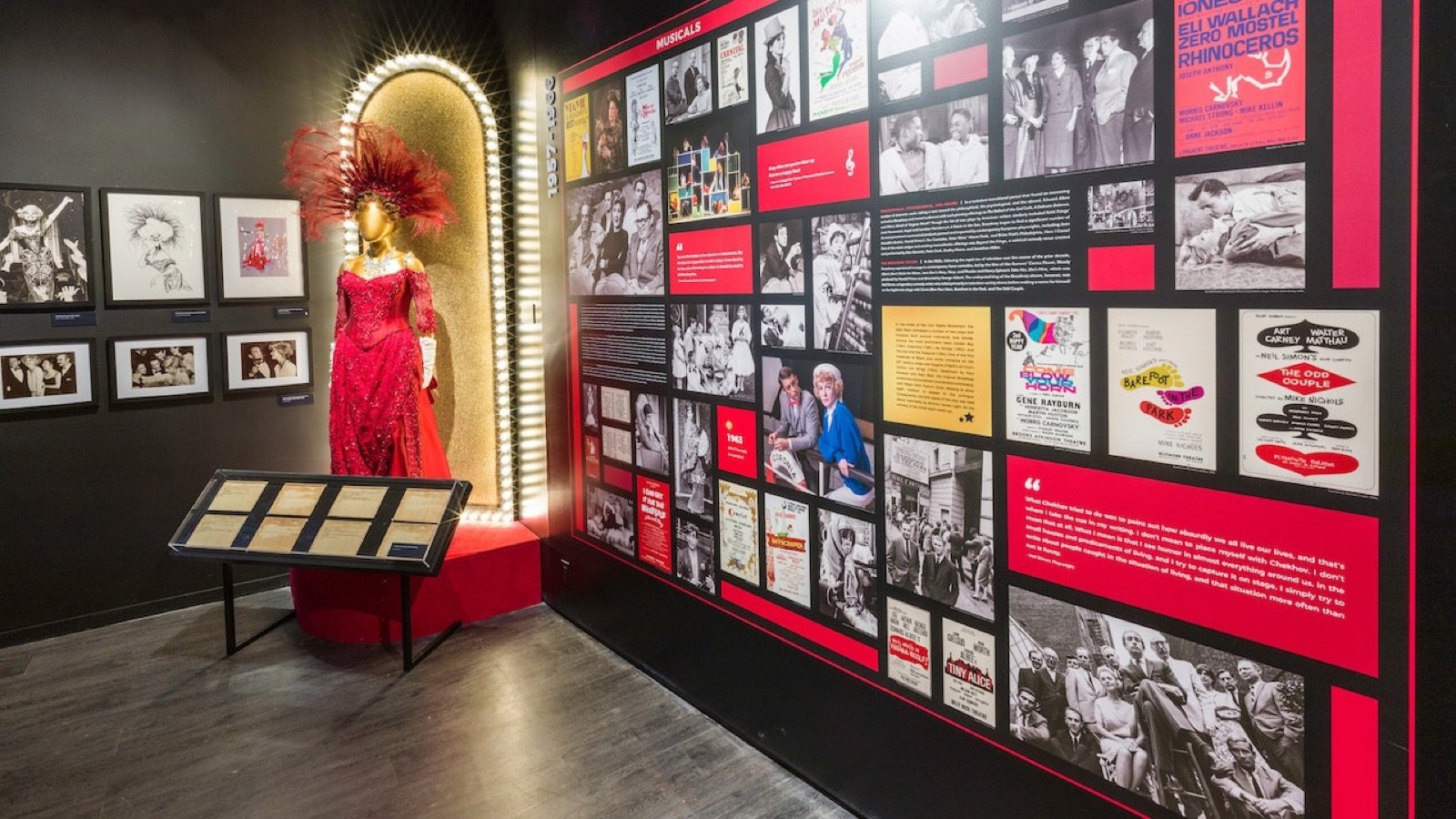 Original theatrical costumes and stage props on display